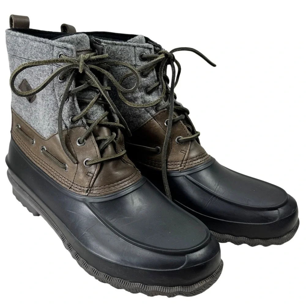 Sperry Avenue Duck Boots Mens 12 Brown Grey Waterproof Wool STS13461 Winter Rain
